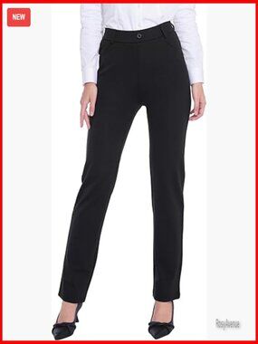 Stretchy Straight Leg Work Pants Pull-On Trousers 4 Pockets Plus Size